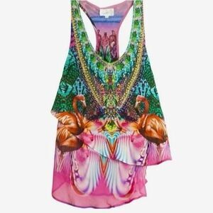 Camilla Awakened Utopia Flamingo Layered Silk Top Size 1